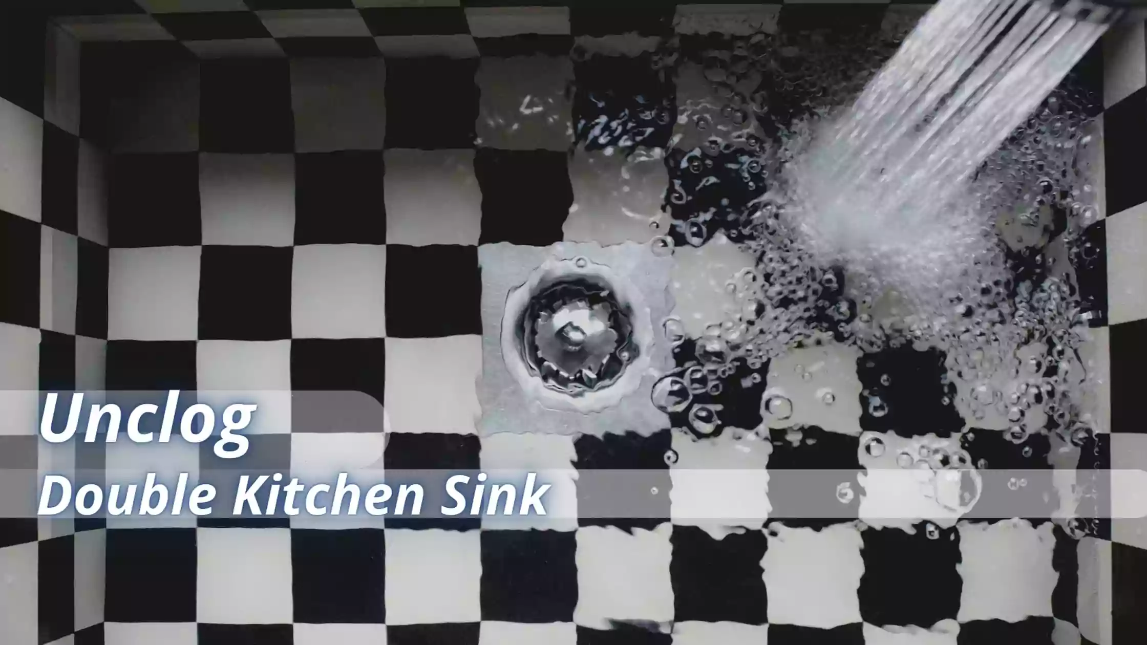How to unclog a double kitchen sink with standing water?